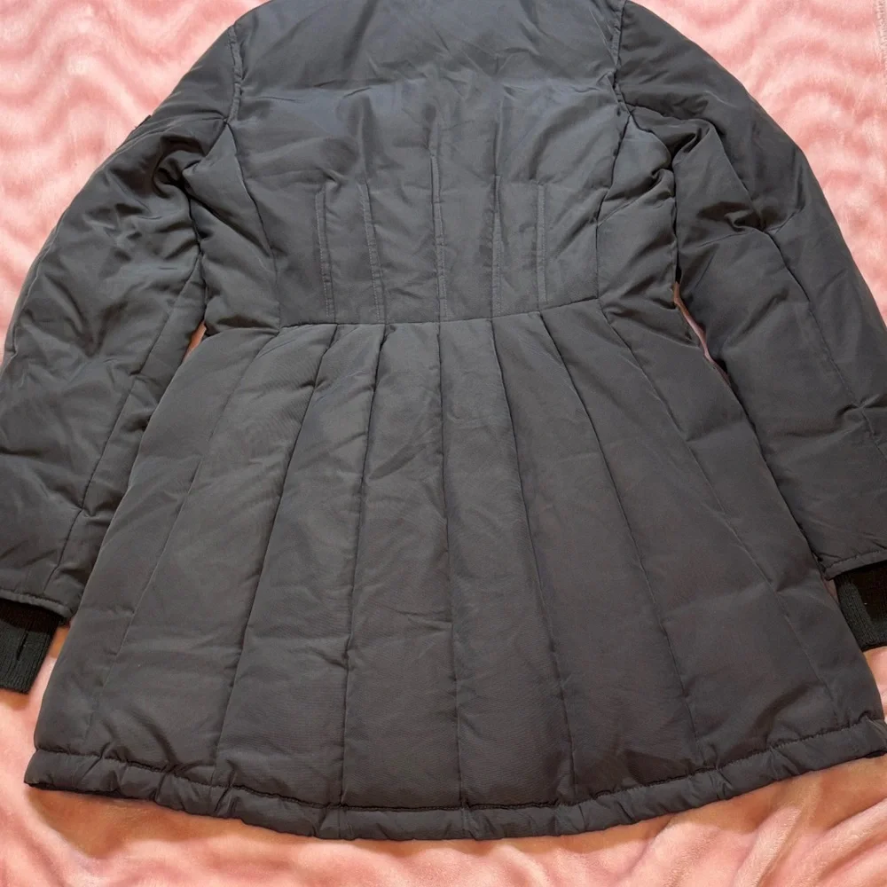BCBGMaxAzria Heavy Charcoal Parka Puffer Coat w/ Mauve Faux Fur Hood - Picture 9 of 13